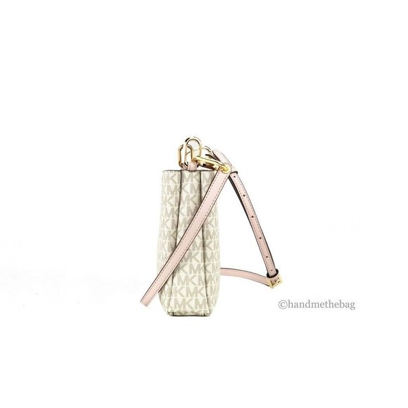 NEW Michael Kors Trisha Triple Compartment Crossbody Bag Vanilla Powder Pink PVC - Picture 11 of 13